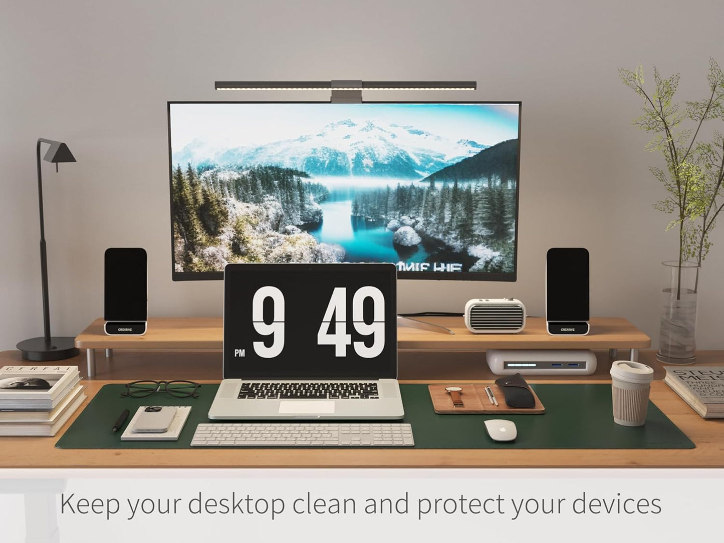 RENMTURE Dual-Sided Mouse Pad, Natural Cork & PU Leather Large Desk Pad for Office and Home Work, Desk Protector Non-Slip, Waterproof, Easy Clean (Olive Green, 32"x16")
