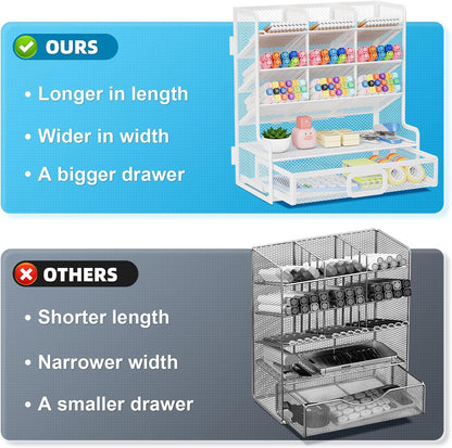 Marbrasse Larger Mesh Desk Organizer with Drawer, Multi-Functional Pen Pencil Holder, Easy Assembly, Desk Organizers and Accessories for Office Art Supplies (Black)