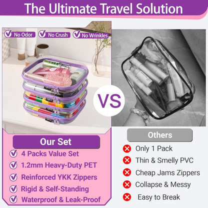 YQBRAO 6 Pack Clear Hard Shell Zipper Case, 1.2mm Heavy Duty Crush-Proof Diaper Bag Organizer Pouches, TSA Approved Travel Makeup Bag for Toiletries & Electronics, (2L, 2M, 2S) Multi-Size Storage Set