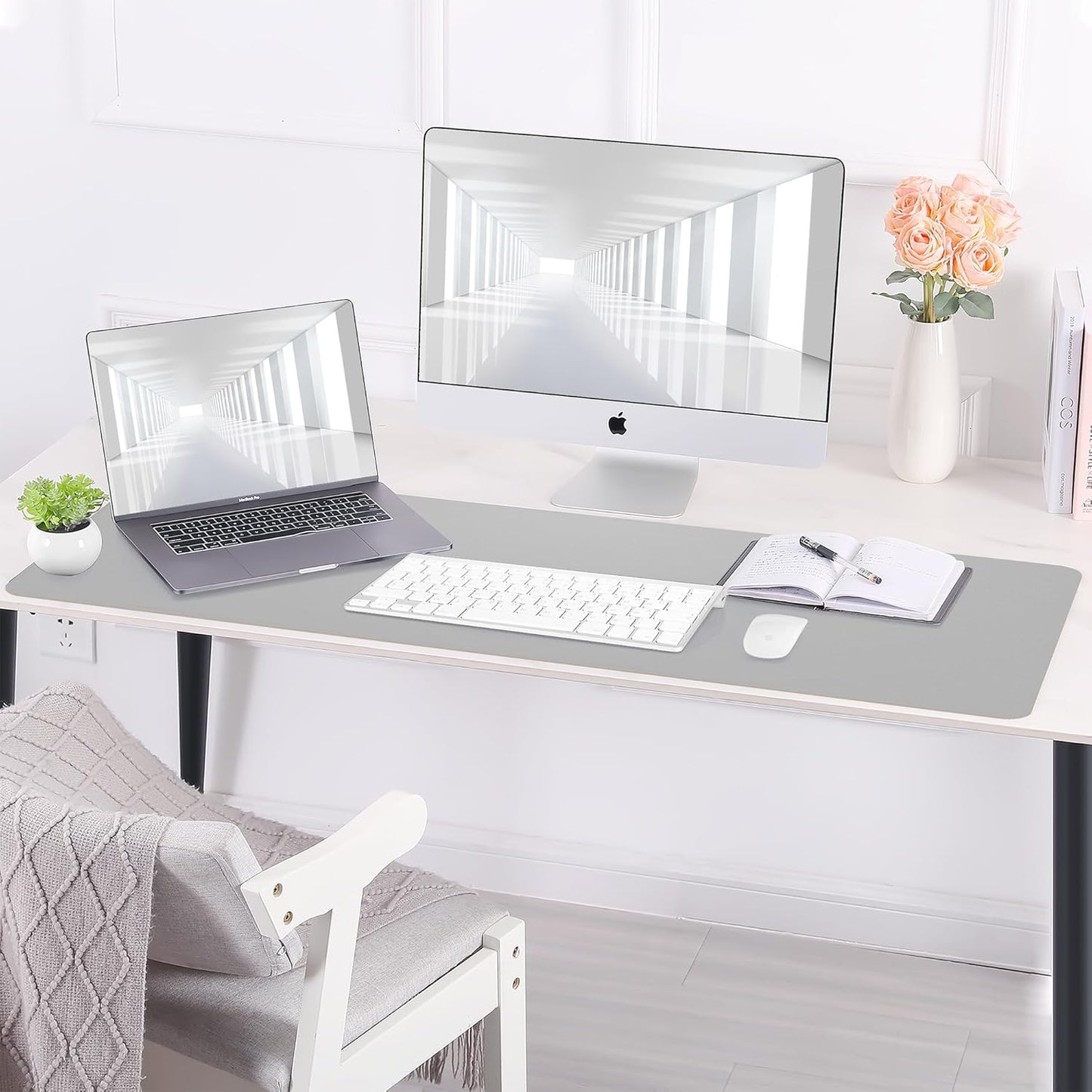 AFIING Large Desk Mat 47" x 17", Dual-Sided Natural Cork & PU Leather Desk Pad, Non-Slip Waterproof Mouse Pad for Office, Home & Gaming, Black