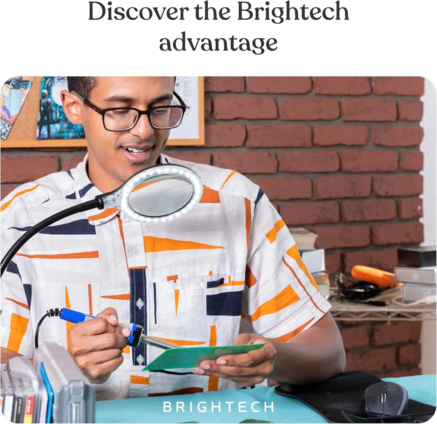 Brightech LightView Pro Flex 2 in 1 Magnifying Desk Lamp, 2.25x Light Magnifier, Adjustable Gooseneck Magnifying Glass with Light for Crafts, Reading, Close Work