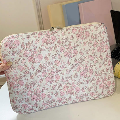 Puffy Laptop Sleeve 13 Inch Cute Quilted Laptop Protective Case Padded Floral Computer Sleeve for MacBook (A-Blue, 13 Inch)