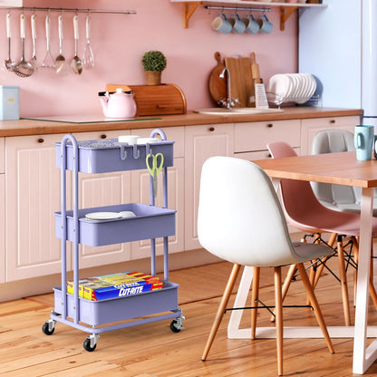 Simple Houseware 3-Tier Heavy Duty Metal Utility Rolling Cart, White