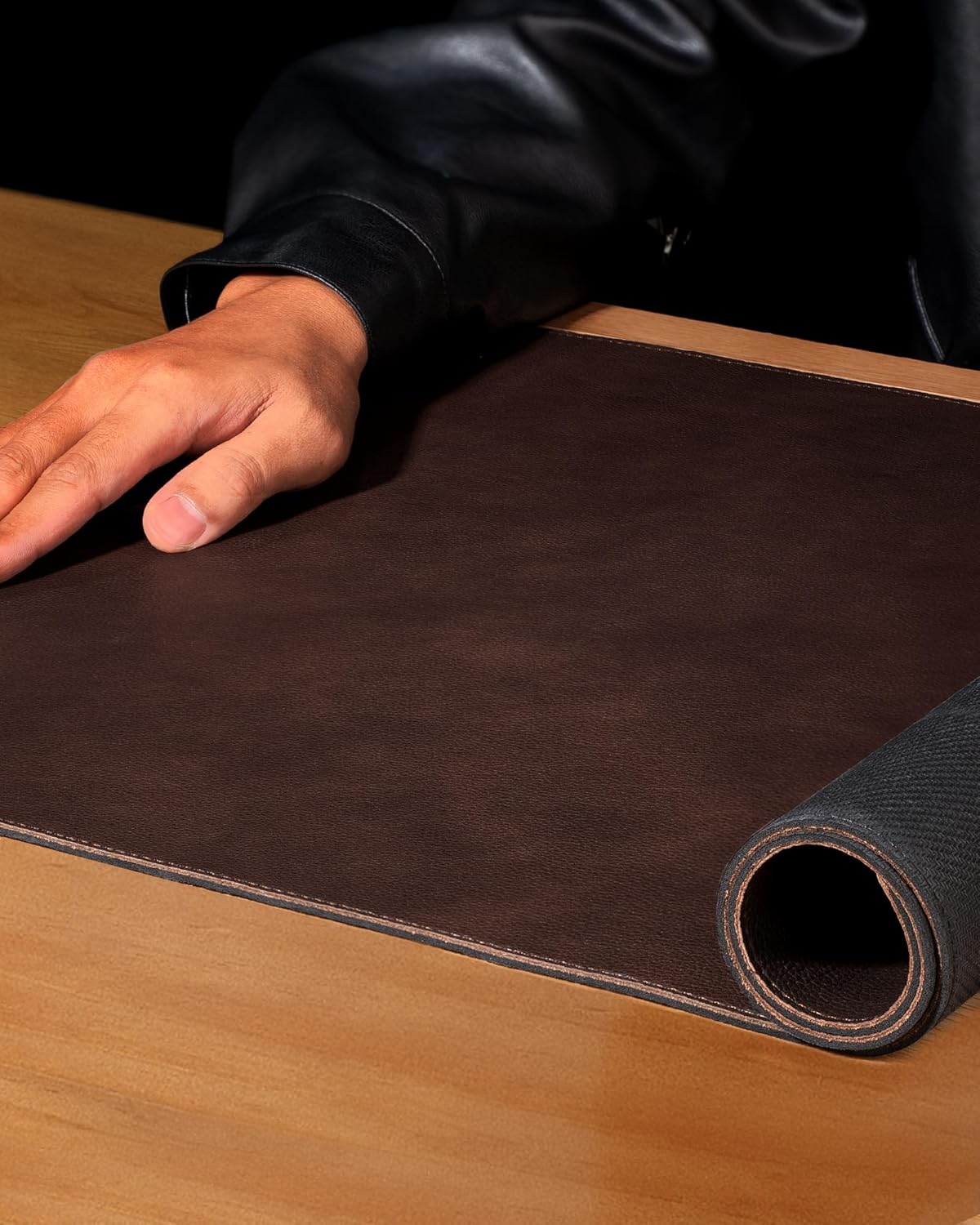 YSAGi Genuine Leather Desk Mat, 35.4"X17" Leather Desk Mat, Office Desk Pad, Thick Desk Pad with Stitched Line, Non-Slip Laptop Writing Pad with Rubber Base(Black, 35.4"X17")