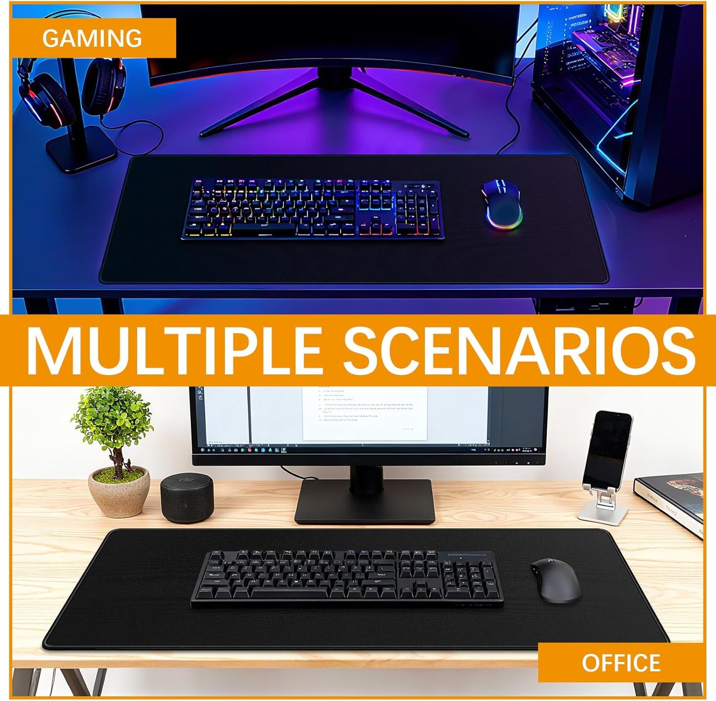 4 Pcs Large Gaming Mouse Pad Black 31.5x11.8 in,Extended Desk Keyboard Pad with Micro Weave Cloth, Edges Stitched Gaming Mouse Pad Pack for Office and Home Use