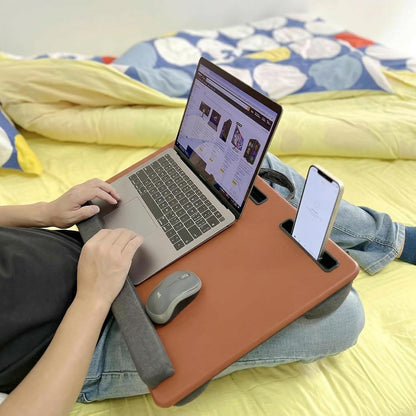 Lap Desk Home Office Lap Desk Portable Laptop Desk for Left Right - Handers with Whole Mouse Pad Wrist Pad Dual Cushion Phone Tablet Slots Fits Up to 17 Inch Laptops