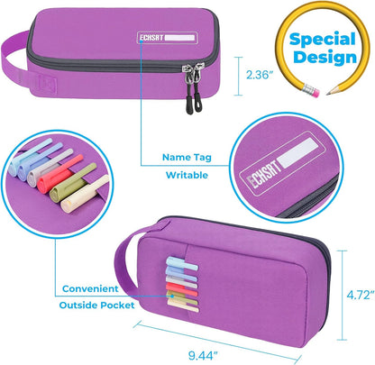 ECHSRT Big Pencil Case, Aesthetic Portable Zipper Pencil Bag with Hidden Pocket, Special Pouch for Men Women Adults, Stationery Organizer Pen Cases for Office Travel,Black