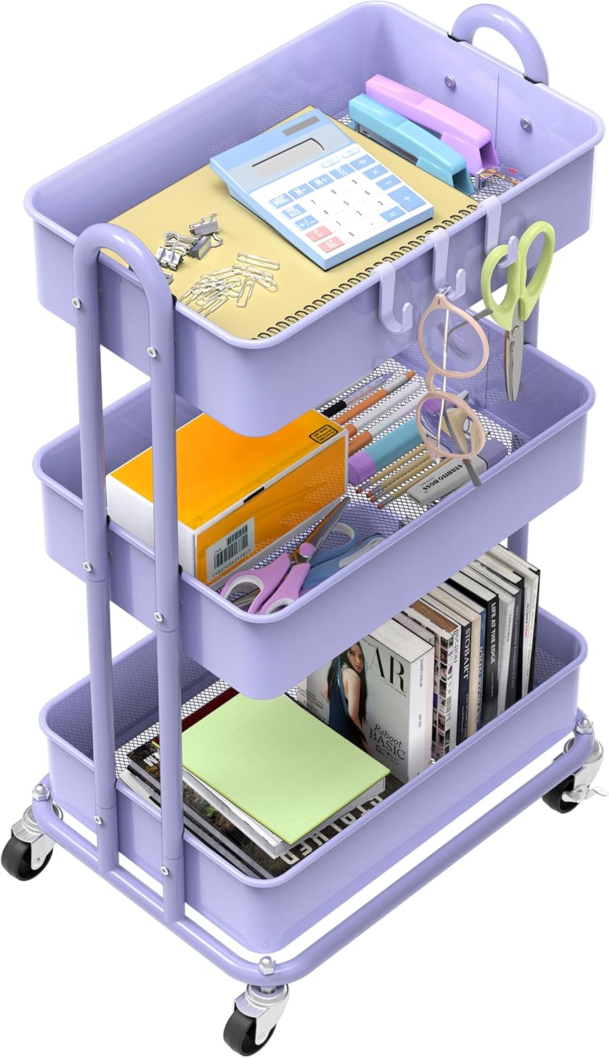 Simple Houseware 3-Tier Heavy Duty Metal Utility Rolling Cart, White