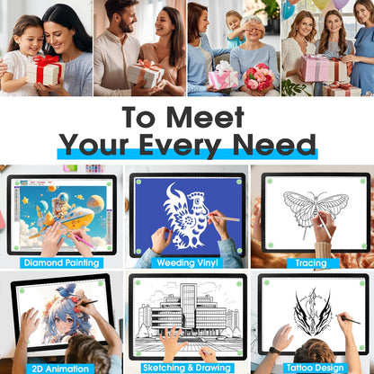 Rechargeable A3 Light Pad with Carry Bag, High-Brightness Tracing Light Box with 6 Levels of Brightness, Side Physical Buttons & 3 Colors, Wireless Light Board for Diamond Painting, Drawing, Sketching