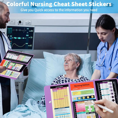 Foldable Nursing Clipboard with Storage - Portable & Compact Medical Clipboard for Nurses, Doctors, and Students - Includes Medical Reference Cheat Sheets and Pen Holder(Purple)