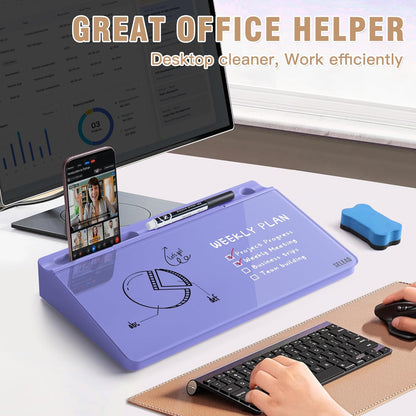 SELEAD Desktop Glass Whiteboard with Wireless Charger Station, Dry Erase Board Computer Pad Keyboard Stand with Organizer for Home, School, Office Desk Accessories, Black