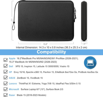 FINPAC Hard Laptop Sleeve Case for MacBook Neo A18 Pro,13 inch MacBook Air 2026 M5/M4/M3/M2/M1,14 inch MacBook Pro 2026 M5/M4/M3/M2 Pro/Max,Waterproof Case for Dell,Surface Laptop,HP,Acer,Black | Hard
