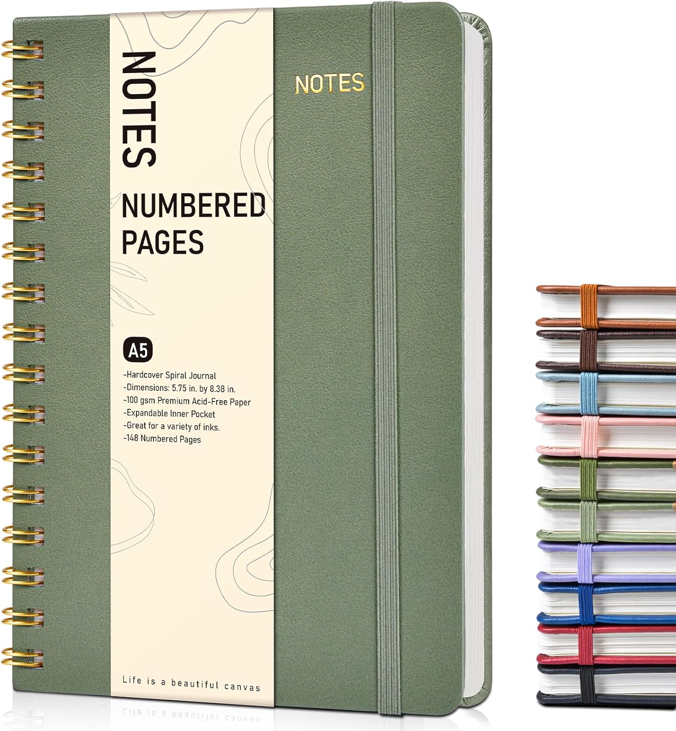 Graph Spiral Journal Notebook, A5 Hardcover Spiral Journals for Women Men, 100 GSM Graph Paper Notebooks, 150 Pages Spiral Bound Grid Notebook for Writing Note Taking Work 5.75" x 8.38" Olive Green