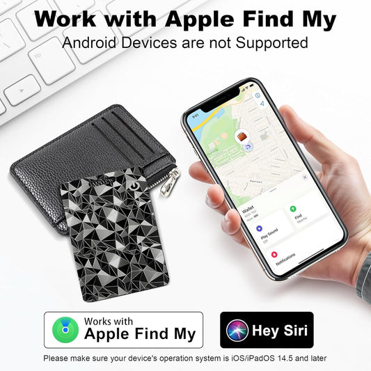 Wallet Tracker Card for Apple Find My (iOS Only), Ultra-Thin Bluetooth Tracker Smart Card Wallet Finder, IP68 Waterproof Slim Item Locator for Wallets, Keys, Passport & Luggage Tags (Diamond Black)