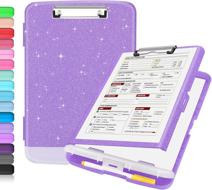 Sooez Clipboard with Storage, Clip Board 8.5 x 11 with Pen Holder, Plastic Organization Case Box for Letter Legal A4 Size Paper, Low Profile Clip, Nurses Teachers Must Haves, School & Office Supplies
