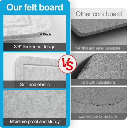 Large Felt Bulletin Board for Wall, 24"x18" Frameless Picture Board, Soft Felt Cork Board for Office, Home Planning & Office Wall Decor, Easy Install Pin Board