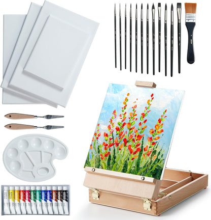 ARTIFY Adjustable Beechwood Tabletop Painting Easel, Wooden Sketch Box Easel, Desktop Artist Easel for Drawing (Easel Box)