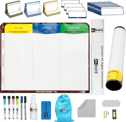 4 Column Magnetic Kanban Board, Scrum Board Flex Whiteboard Kit. Agile Kit, 64 Magnetic Kanban Cards Kit, Scrum Cards Set. Project Management Board for Project Planning, Kanban Whiteboard Kit