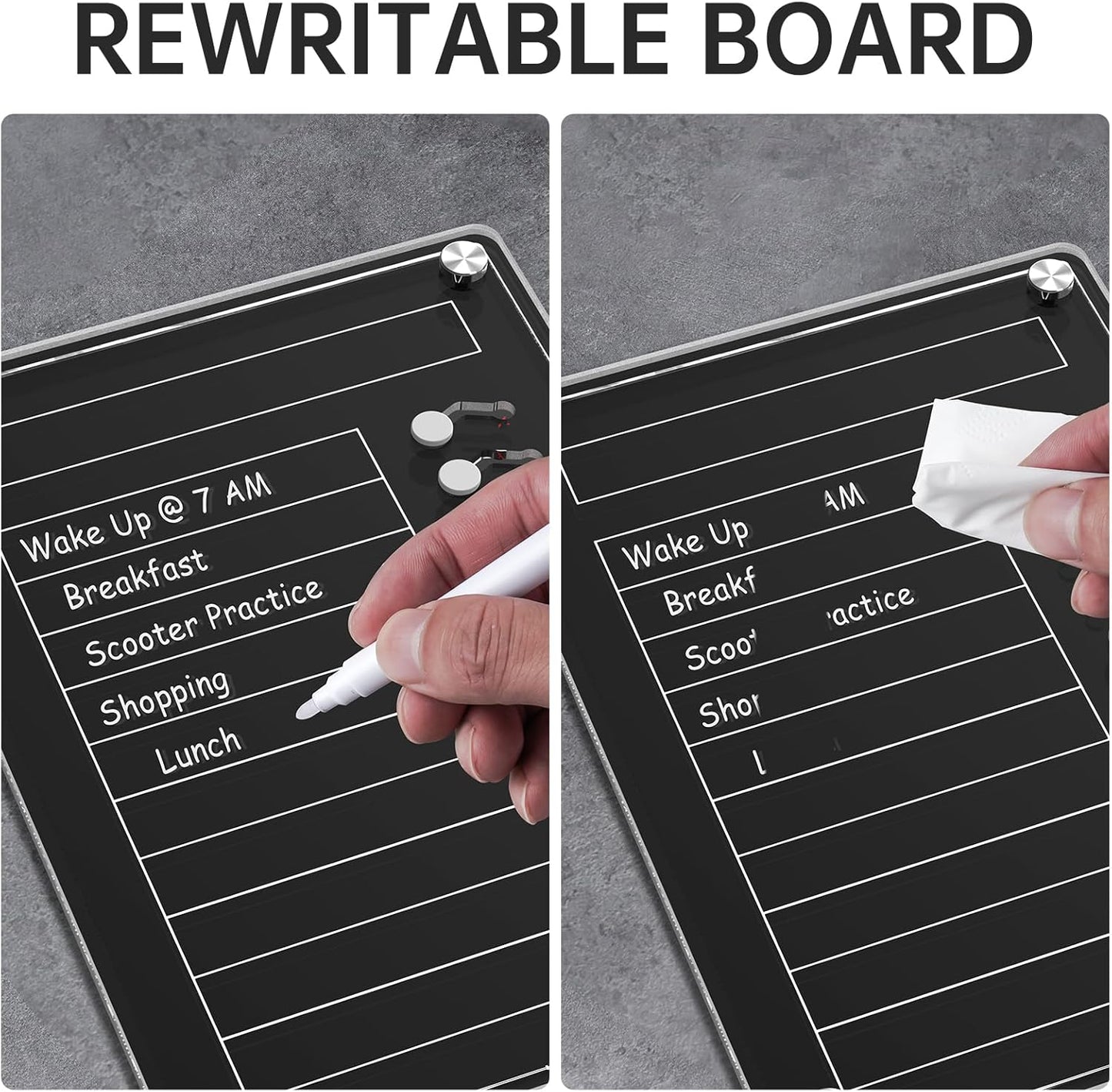 NiHome Acrylic Magnetic to Do List Planning Board with Sliders & Desktop Stand, Chore Chart for Kids & Adults, Checklist Routine Chart Task Board for Fridge & Desk, for Magnetic Metal Surfaces Only