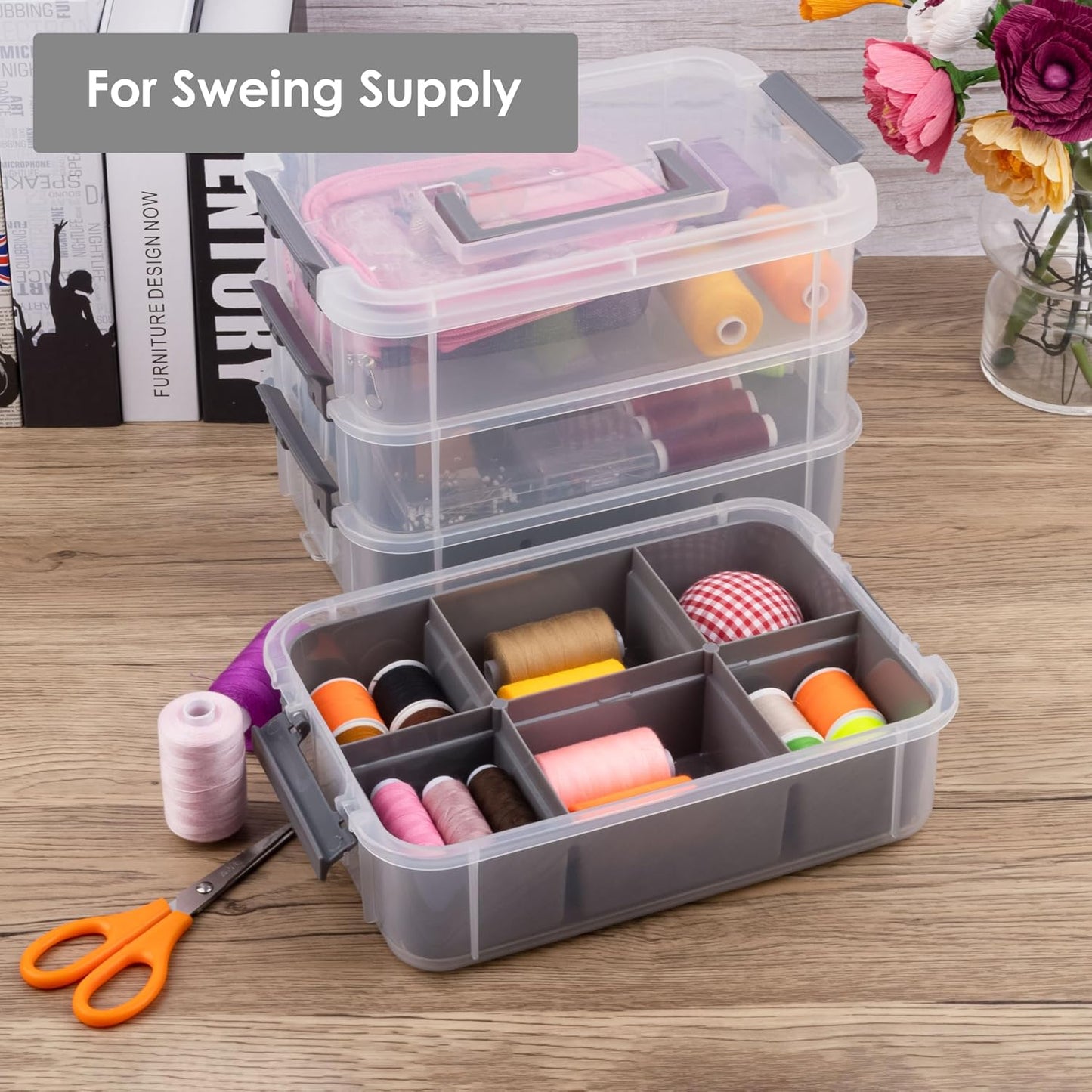 CraftGenes Art Supply Storage Organizer with 2 Removable Trays, 4-Layer 10QT Durable Craft Organizers and Storage for Sewing, Tool, Office Supplies, Art, Craft Supplies