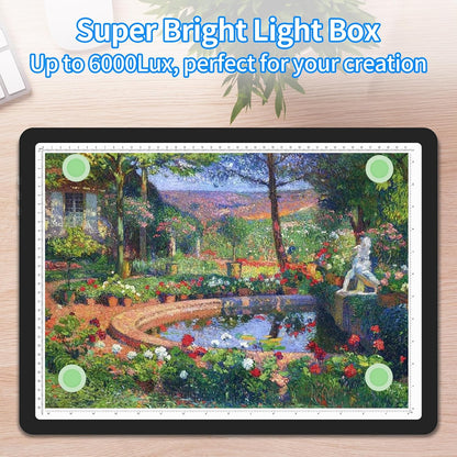 TOHETO A4 Light Board for Diamond Painting, Super Bright Magnetic Light Pad with Side Buttons, Lightbox for Tracing and Drawing, Corded Light Table for Sketching, Animation, Weeding Vinyl (Black)