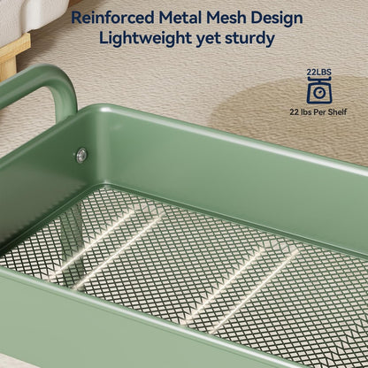 YASONIC 3 Tier Rolling Cart - Metal Utility Cart with Wheels, Hanging Cups, Hooks, Heavy Duty Mesh Rolling Storage Cart Organizer, Craft Cart for Kitchen Office, Lightweight and Sturdy