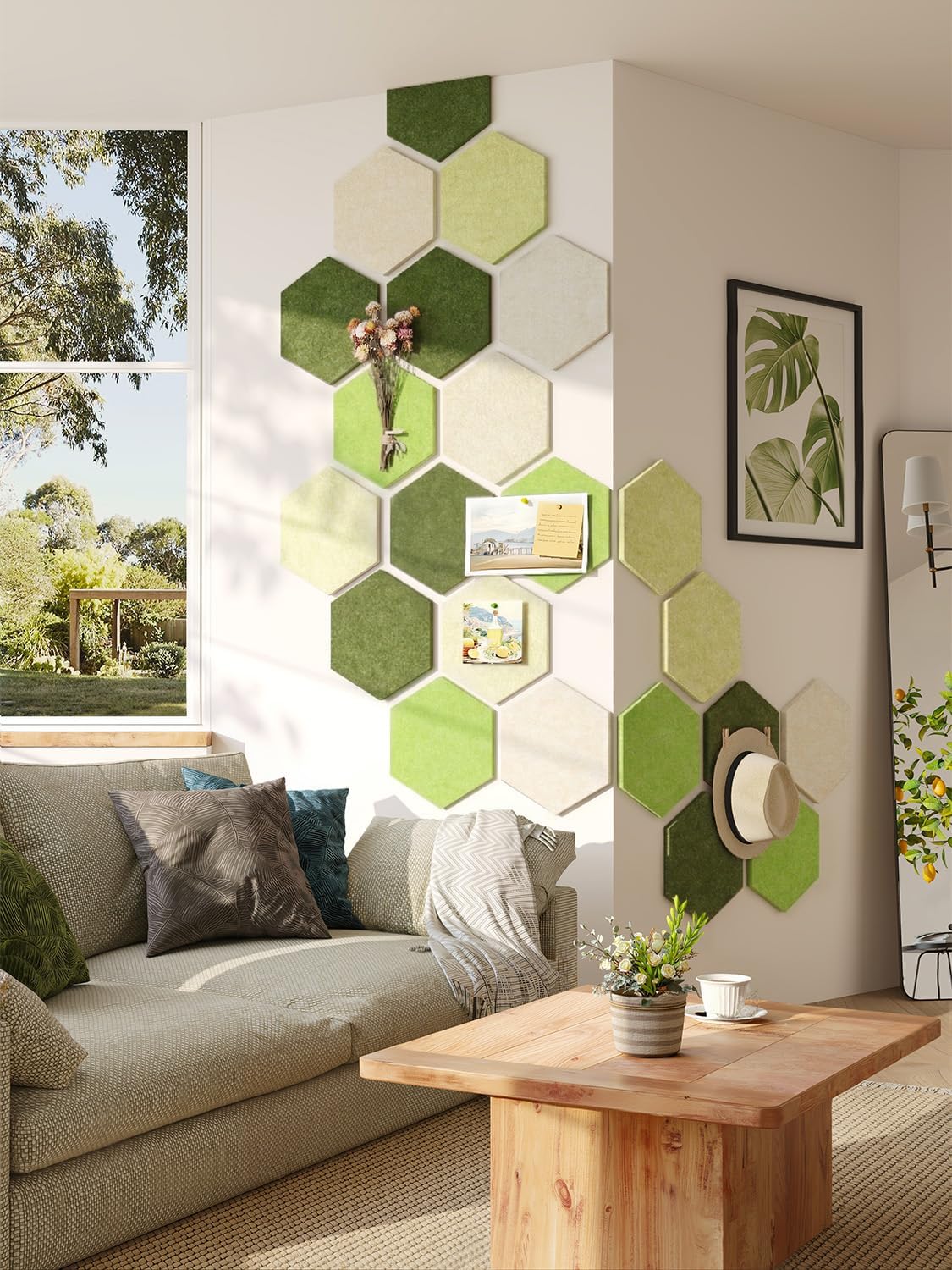 8 Pack Hexagon Felt Bulletin Board Tiles - 12" Large Thick Pin Board for Walls with 30 Push Pins, DIY Boards for Office Home School Decor, Aesthetic Hex Cork Board Alternative
