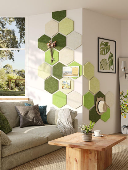 8 Pack Hexagon Felt Bulletin Board Tiles - 12" Large Thick Pin Board for Walls with 30 Push Pins, DIY Boards for Office Home School Decor, Aesthetic Hex Cork Board Alternative