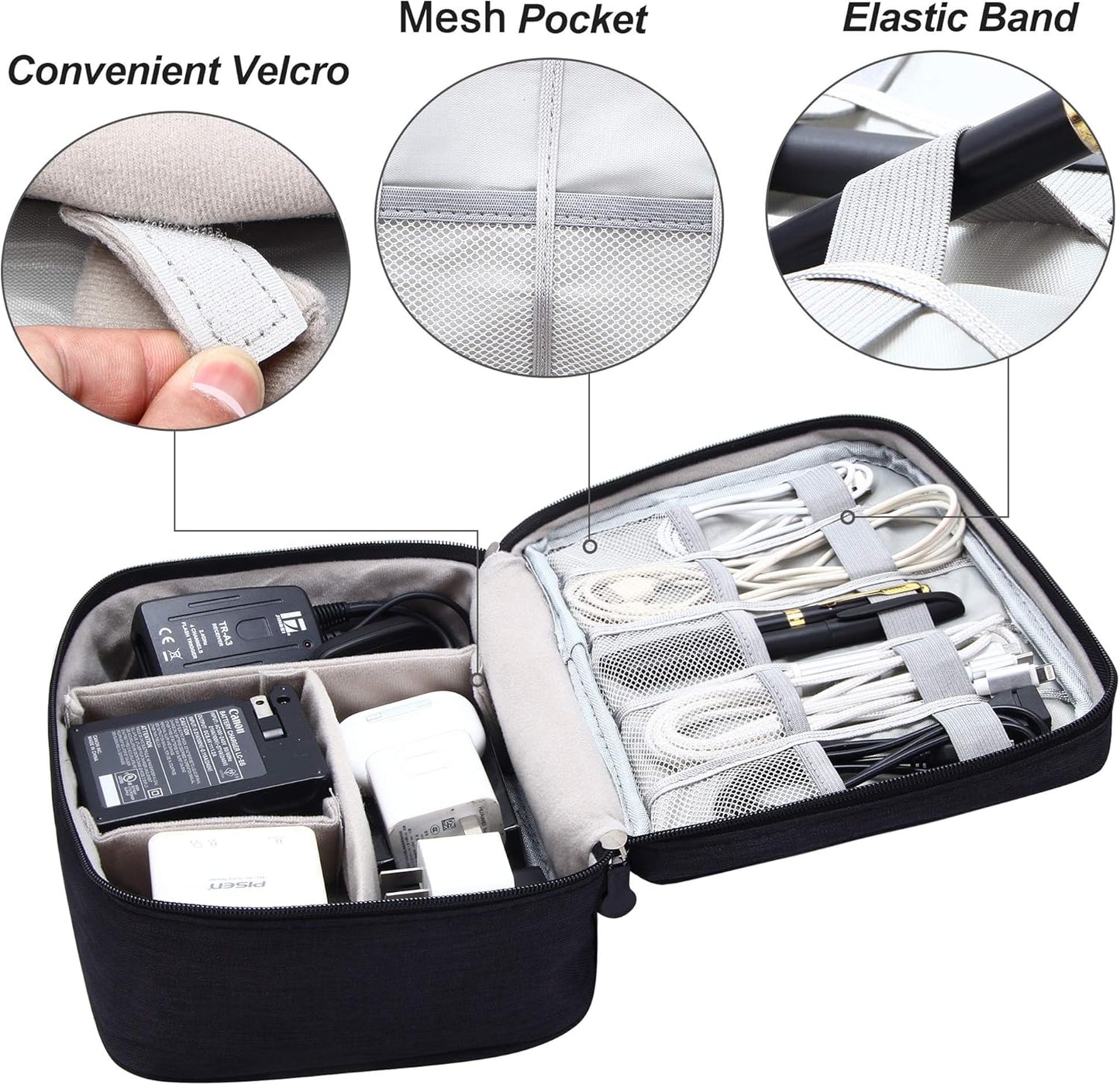 SELLYFELLY Electronic Bag Travel Cable Accessories Bag Waterproof Double Layer Electronics Organizer Portable Storage Case for Cable, Cord, Charger, Phone, Adapter, Power Bank, Kindle, Hard Drives