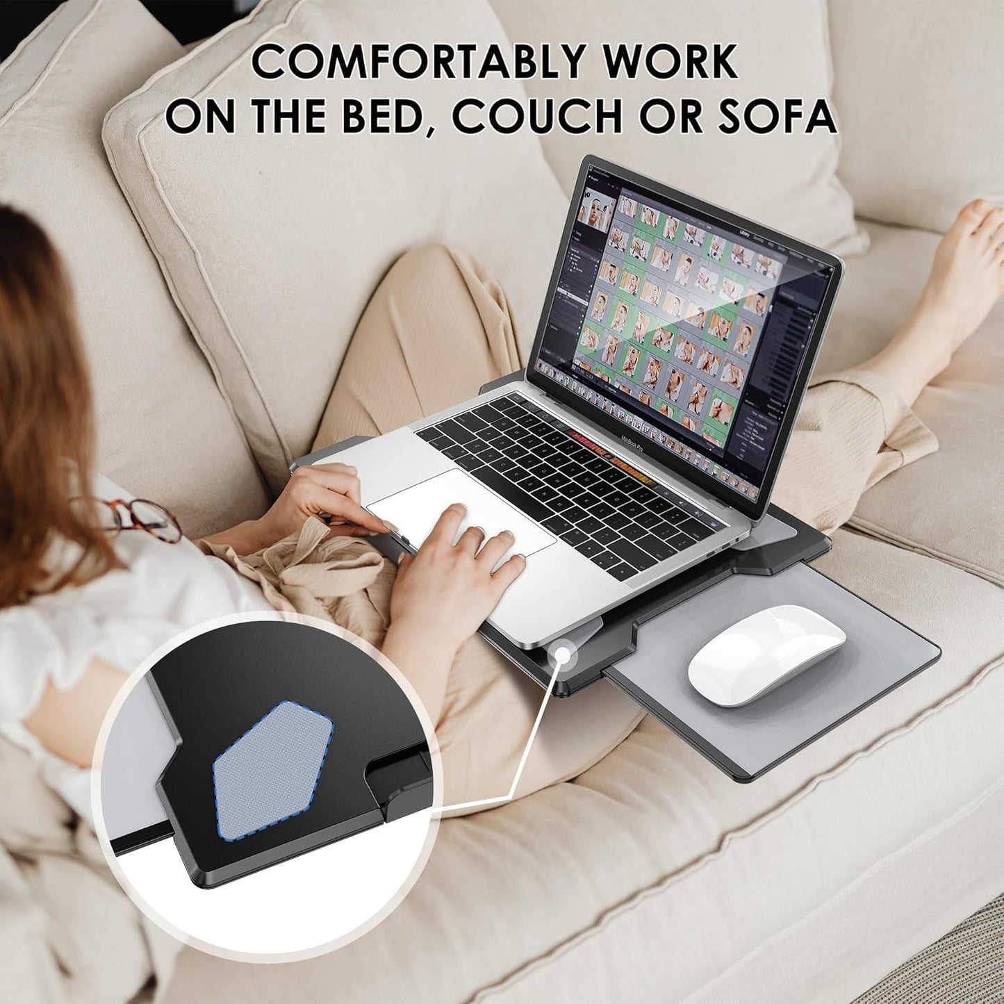 Laptop Lap Desk for Bed & Couch, Portable Laptop Lap Pad with Retractable Left/Right Mouse Pad, Stable & Comfortable Lap Tray for Sofa, Travel, Writing & Home Office