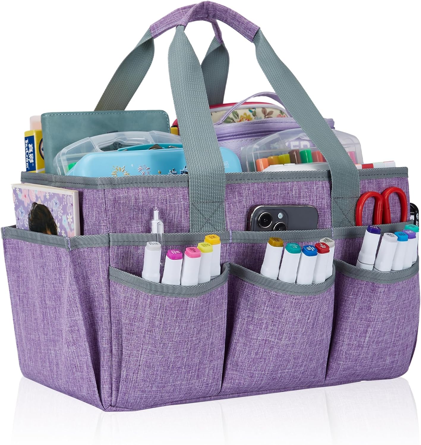 Craft Organizer Tote Bag, Art Organizer, Craft Caddy with Multiple Pockets, Storage Bag for Sewing Tools, Art Supplies, Home and Office (Cat Print)