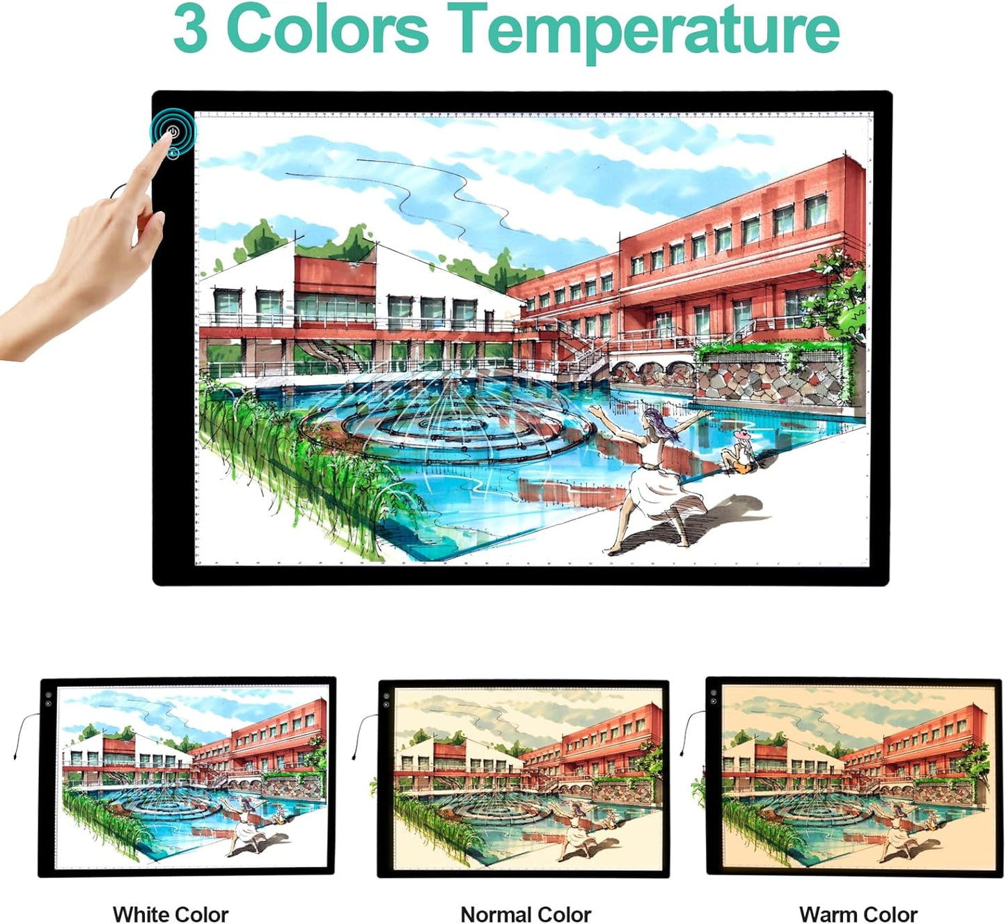 Rechargeable A4 Light Pad - Stepless Dimmable 6 Levels Brightness Tracing Light Box, Diamond Painting Light Board with Top Clip, Battery Powered Portable Light Pad for Weeding Vinyl Tracing