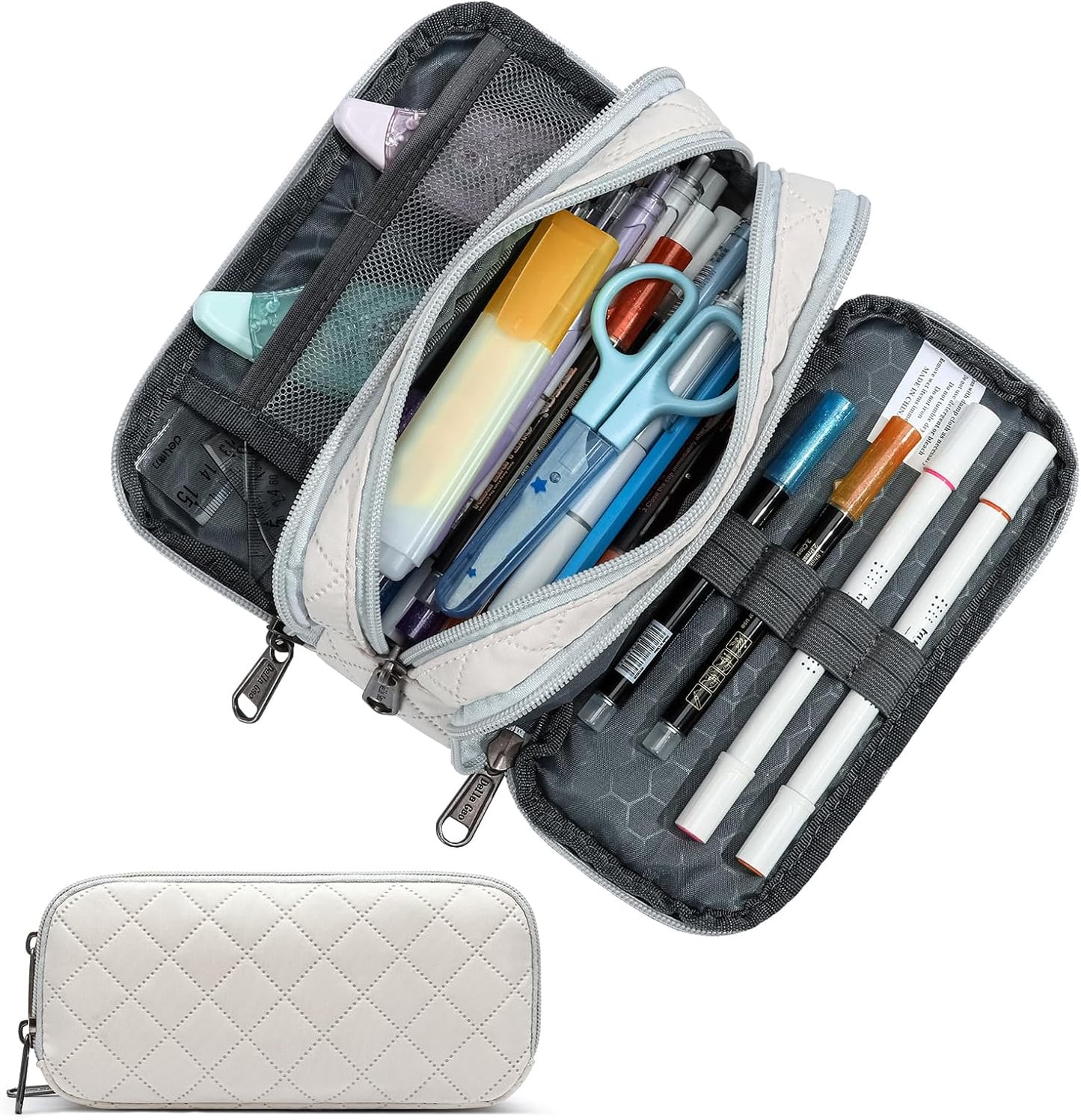 Della Gao Large Pencil Case, Big Capacity Pencil Pouch with 2 Compartments, Office Pencil Bag with Zipper, Big Pen Case for Adults (01-Black)