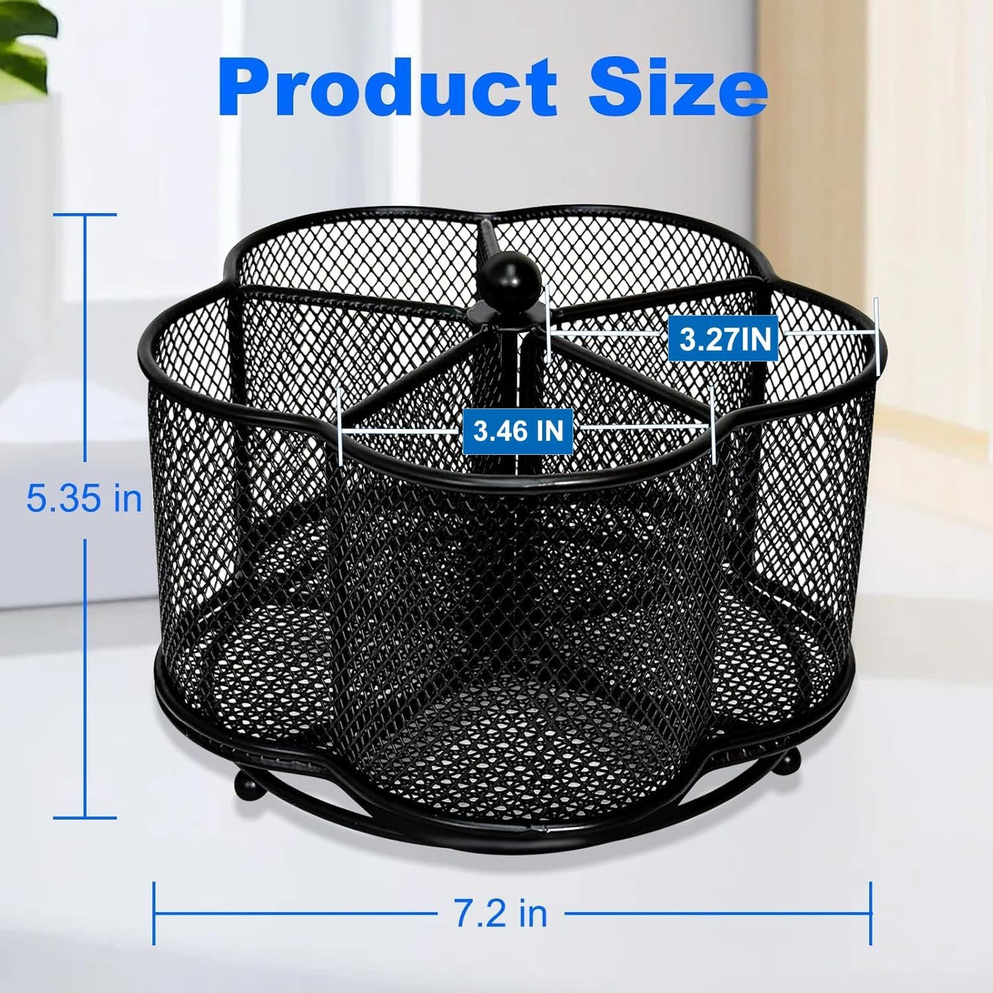 360 Degree Rotate Pen Holder for Desk Mesh Desk Pen Organizer Pencil Holder Large Capacity Accessories & Workspace Organizers for School,Home (Black, No hook)
