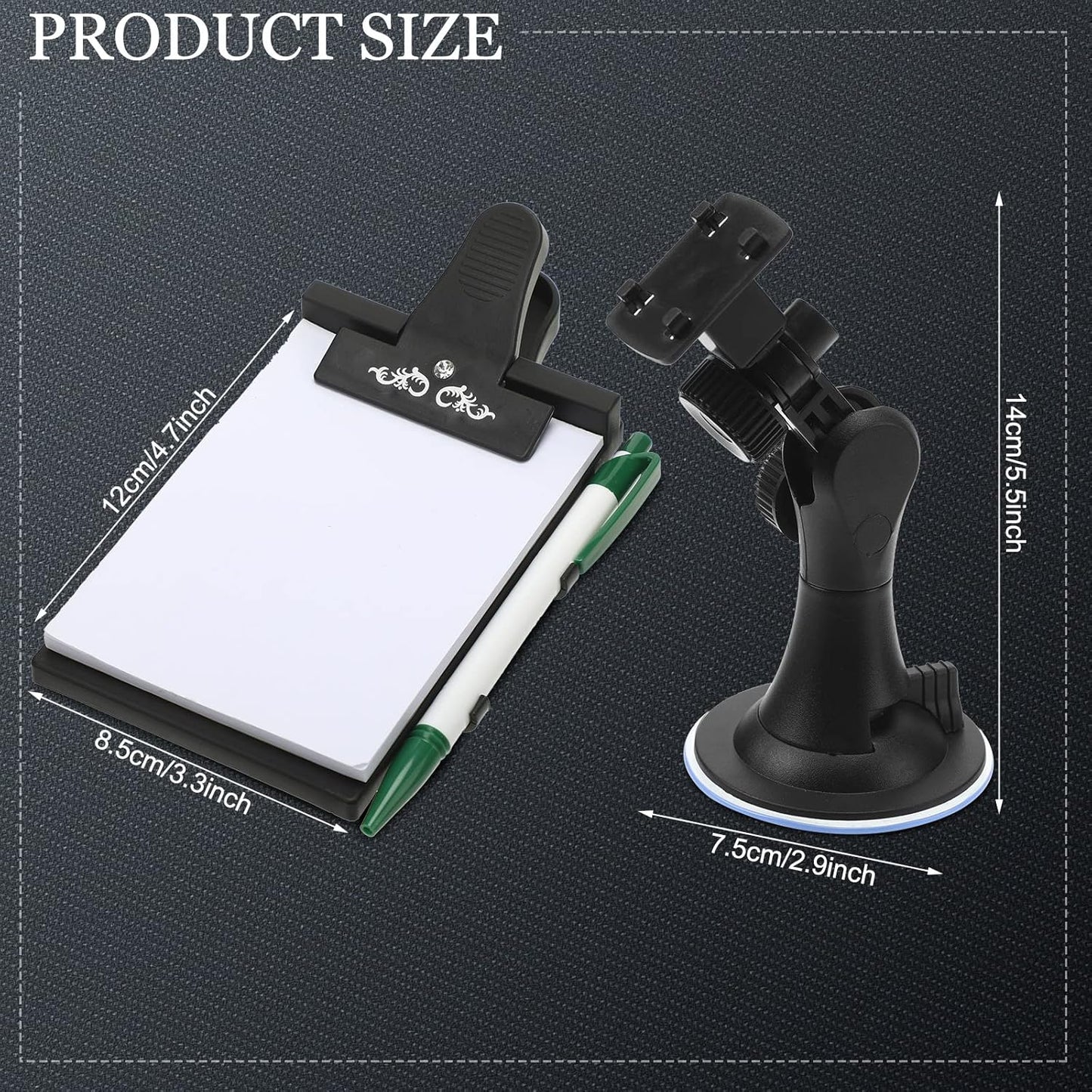 Harloon 2 Pcs Car Notepad Holder with Mount Car Memo Pad with Pen Pad Mount Clip Board Dashboard Clipboard Universal Suction Cup Message Flexible Neck Stationary Set for Home Office Kitchen Supplies