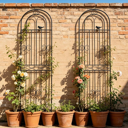 2 Pack 70.8" H x 19.7" W Metal Garden Trellis with Black Coating, Wire Lattice Grid Panel for Climbing Plants Outdoor Roses Vine Cucumbers Vegetables Flower Support (70.8" H, 2 Pack)