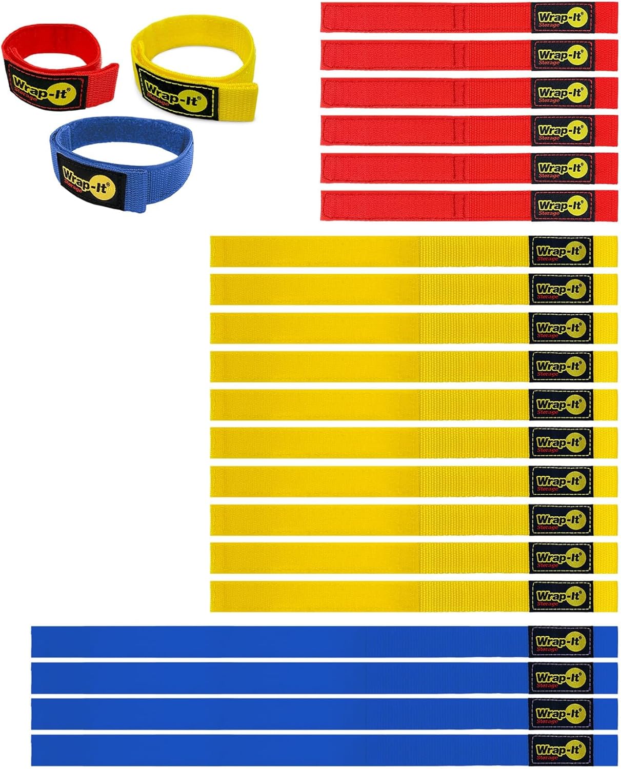 Quick-Straps by Wrap-It Storage - Assorted 20-Pack Black - Hook and Loop Hose and Cable Organizers