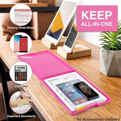 Sooez Clipboard with Storage, Plastic Storage Clipboards with Low Profile Clip, Nursing Clip Boards Foldable, Hanging Clipboard Case for Work, Teacher, Classroom Must Haves, Office School Supplies