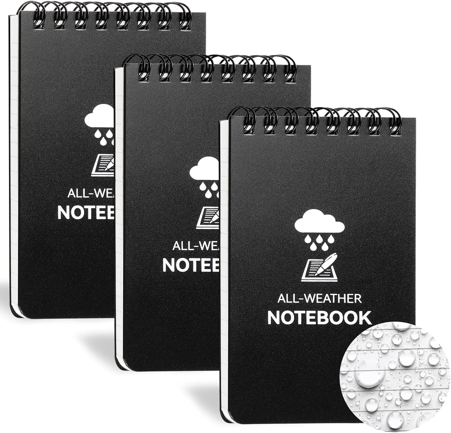 COIDEA 3 Pack Waterproof Notebook, 3 x 5 Pocket Notepad, All Weather Small Pocket Notebook Paper, Mini Spiral Notepad Police Notepad 100 Lined Pages for Outdoor Office