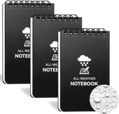COIDEA 3 Pack Waterproof Notebook, 3 x 5 Pocket Notepad, All Weather Small Pocket Notebook Paper, Mini Spiral Notepad Police Notepad 100 Lined Pages for Outdoor Office