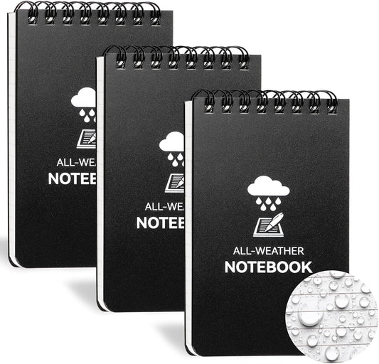 COIDEA 3 Pack Waterproof Notebook, 3 x 5 Pocket Notepad, All Weather Small Pocket Notebook Paper, Mini Spiral Notepad Police Notepad 100 Lined Pages for Outdoor Office
