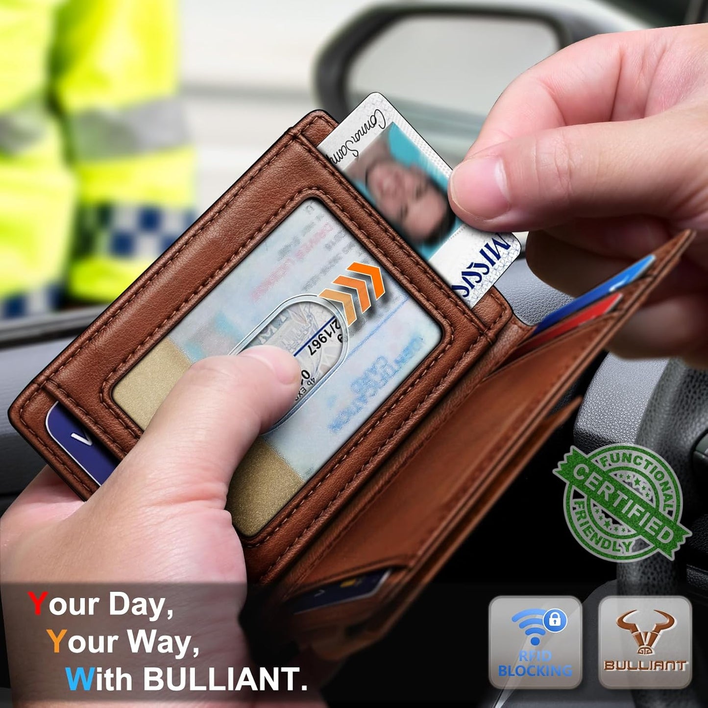 BULLIANT Men Airtag Wallet,Slim Wallet Money Clip Card Holder Magnetic Closure 12 Cards in Front Pocket RFID Blocking