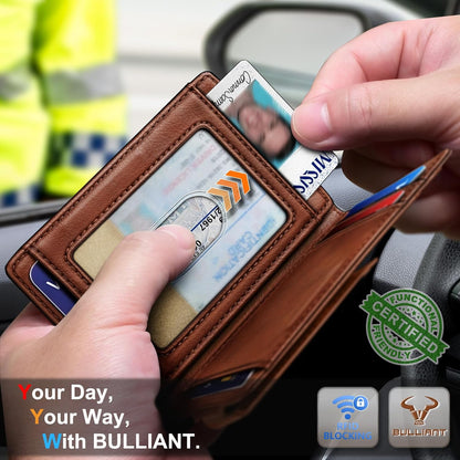 BULLIANT Men Airtag Wallet,Slim Wallet Money Clip Card Holder Magnetic Closure 12 Cards in Front Pocket RFID Blocking