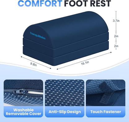 TranquilRelax Foot Rest for Under Desk at Work, Gaming Accessories Foot Stool with 3 Adjustable Heights & Washable Cover, Comfortable Office Desk Accessories, Footrest for Office, Home and Car (Black)