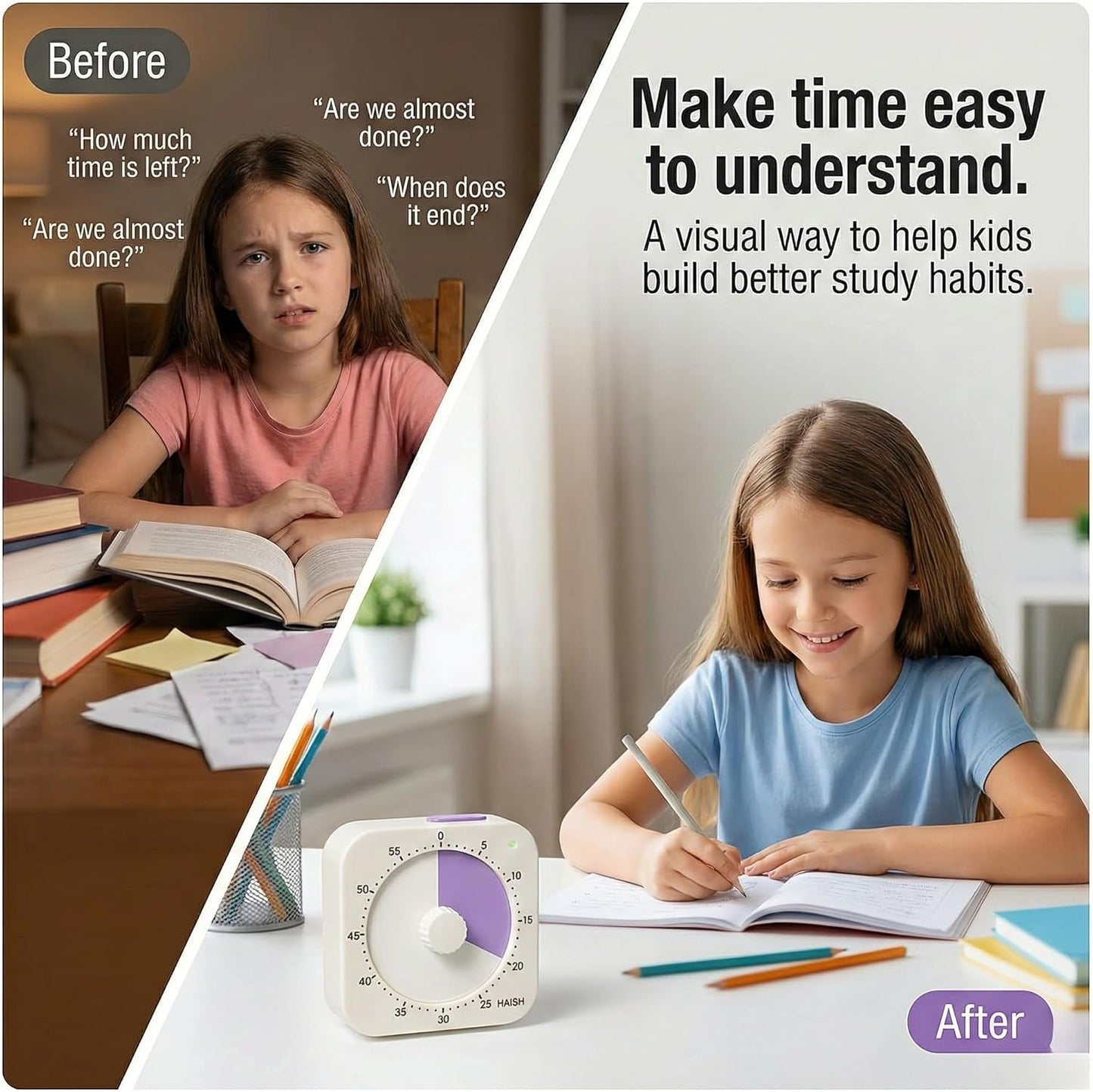 60 Minute Visual Timer for Kids - Premium Countdown Timer with Magnetic Back & Pause Function, Silent Operation for Classroom Teaching Home, Time Management Tool(Batteries Included) (Green)