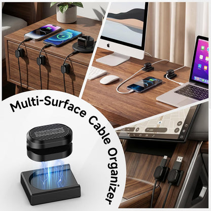 3-Pack Magnetic Cable Clips, Detachable Cable Organizer with Auto Snap-and-Go Design, Universal Wire Management for Round & Flat Cables, Self-Adhesive Cord Holder for Desk, Nightstand, Office & Car