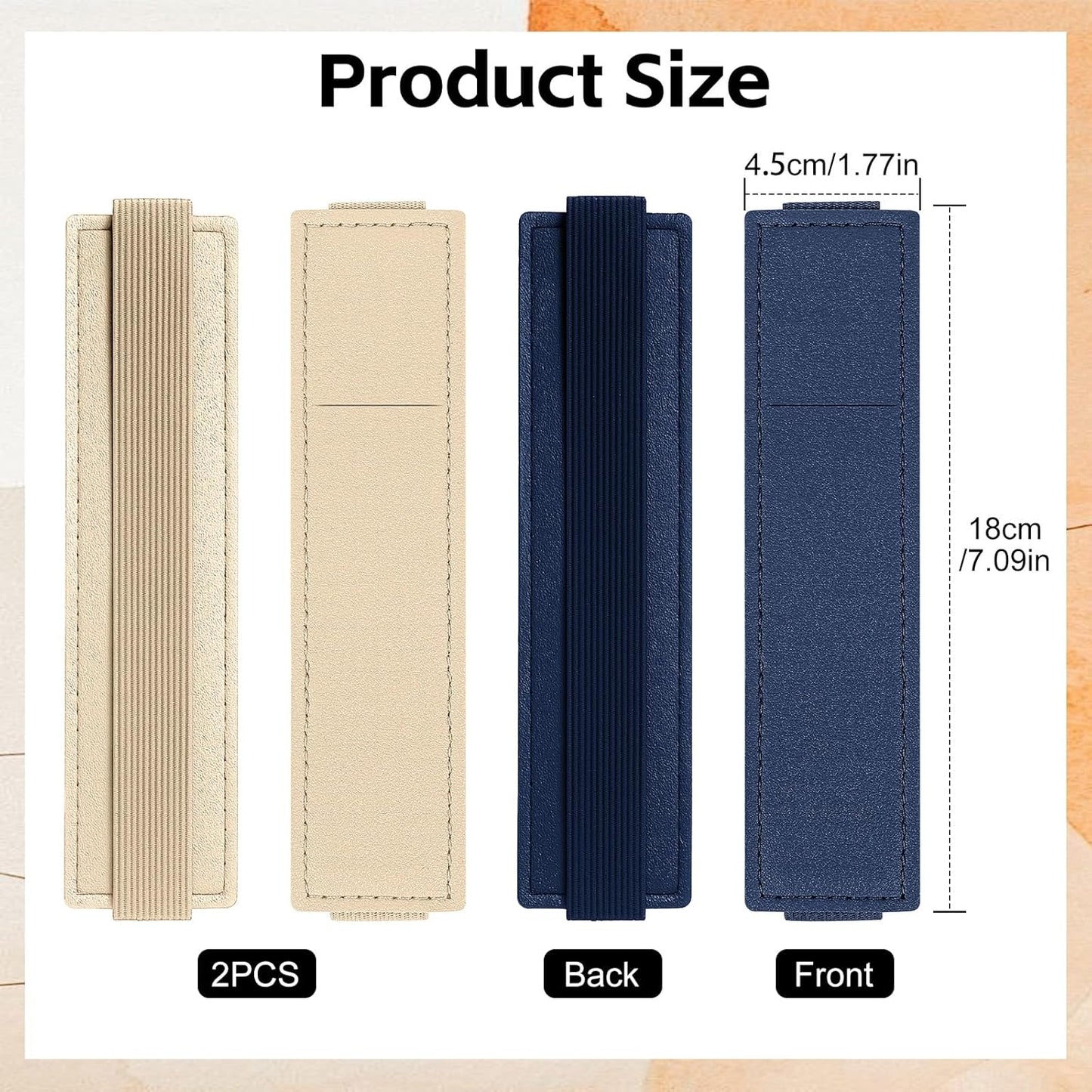 Tokusatsu 2 Pack Adjustable Elastic Pen Holder for Notebook, PU Leather Pencil Pouch with Stretchable Band, Fits Journals, Binders, Planners, Books, Portable Pen Sleeve Pouch, Off-White