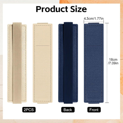 Tokusatsu 2 Pack Adjustable Elastic Pen Holder for Notebook, PU Leather Pencil Pouch with Stretchable Band, Fits Journals, Binders, Planners, Books, Portable Pen Sleeve Pouch, Off-White