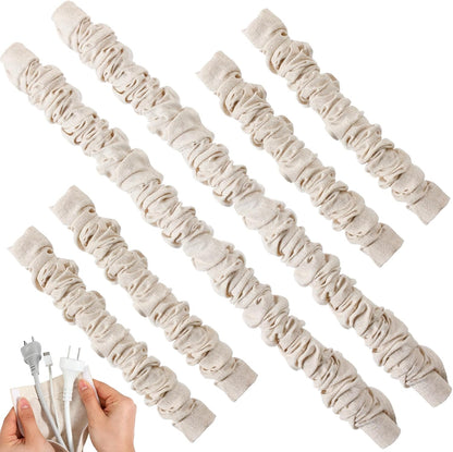 Tegeme 6 Pack Fabric Cord Cover for Electric Wire Chandelier Chain Cover Swing Chain Linen Shade with Hidden Hook Loop Closure Natural Sleeves for Chandelier Wires Cable Lamp Swing 2×5.3ft, 4×2.6ft