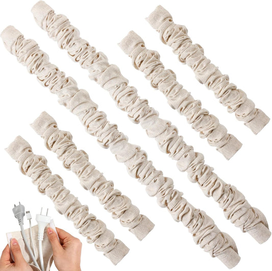 Tegeme 6 Pack Fabric Cord Cover for Electric Wire Chandelier Chain Cover Swing Chain Linen Shade with Hidden Hook Loop Closure Natural Sleeves for Chandelier Wires Cable Lamp Swing 2×5.3ft, 4×2.6ft
